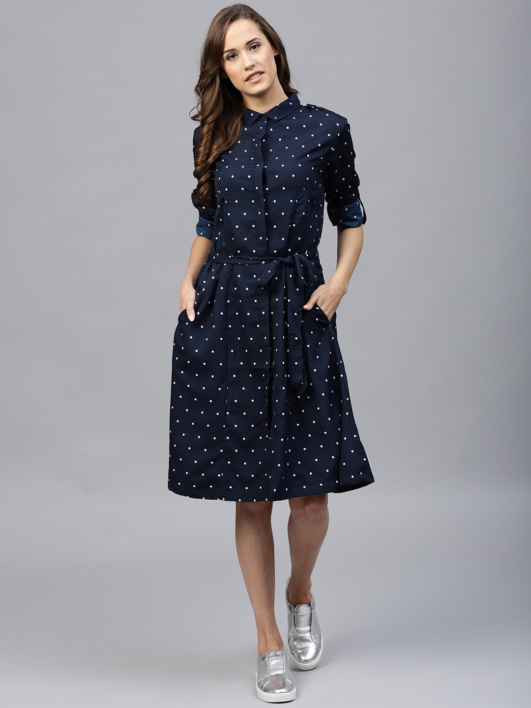 Tokyo Talkies (Women Navy Blue Printed Shirt Dress)