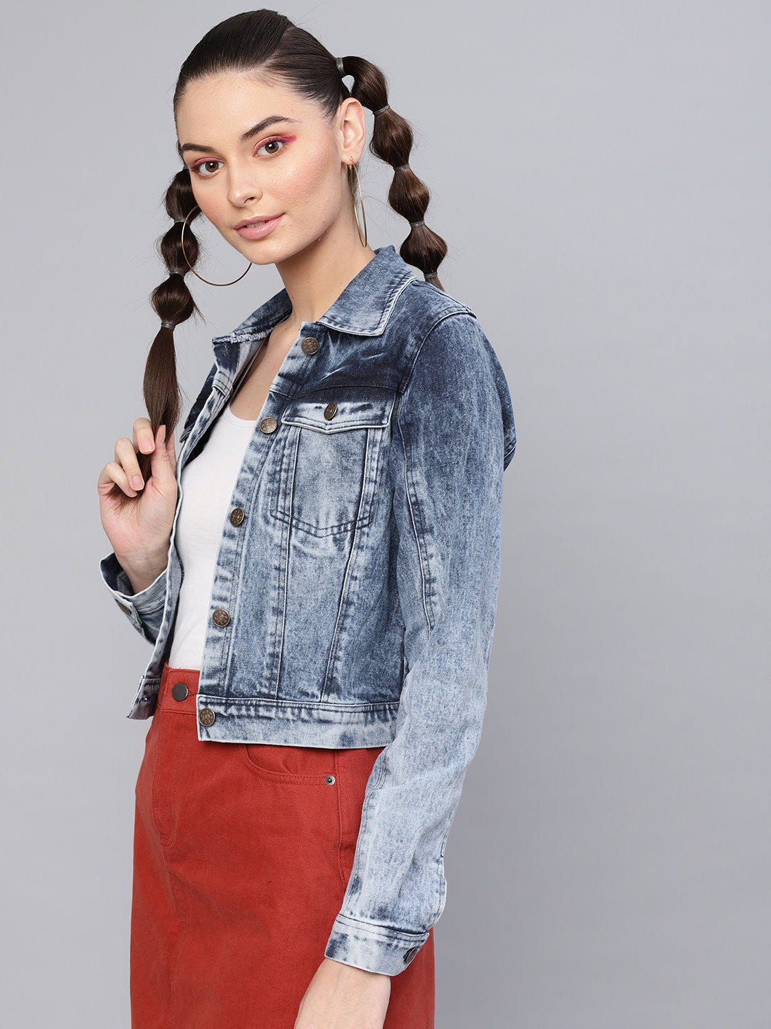 SASSAFRAS (Women Blue Acid Wash Denim Jacket)