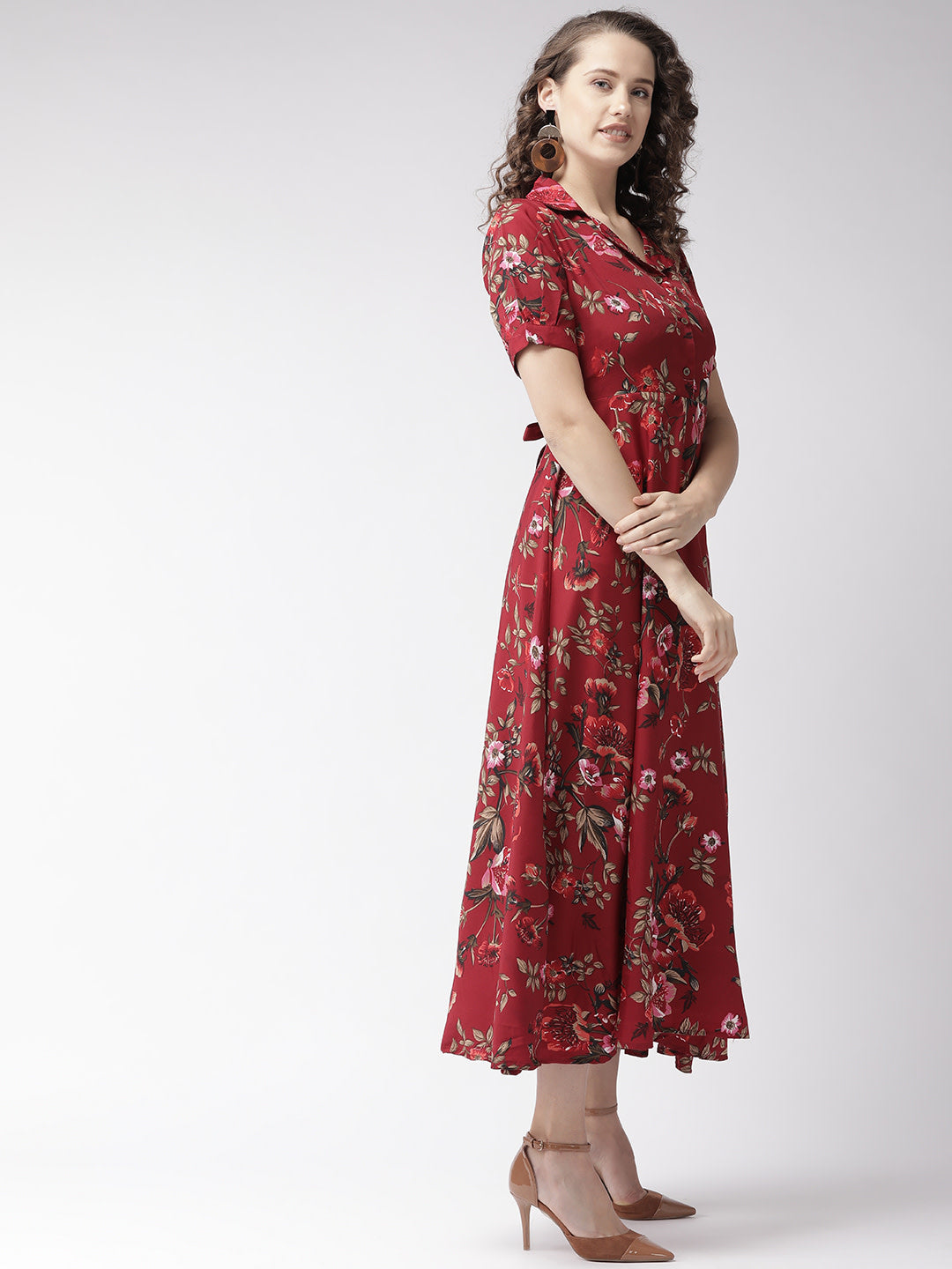 U&F (Women Maroon & Olive Green Printed Maxi Dress)